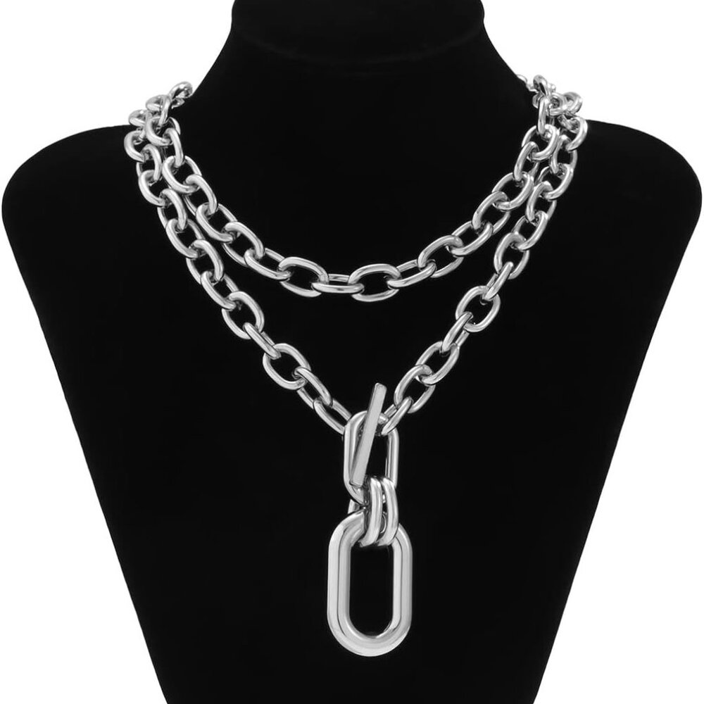 Layered Necklaces Chunky Chain Toggle Necklaces Statement Choker Necklaces Punk View 4